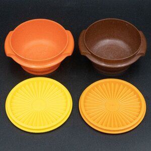 Vintage Tupperware Servalier Food Storage Bowls #1323 w Lids Mixed Colors Wear